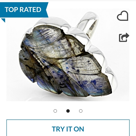 Labradorite and Sterling Silver Hand Carved Ring size 12 - Picture 3 of 3